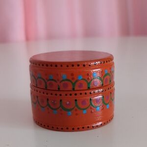 Gorgeous Small Orange Hand-Painted Decorative Circle Box